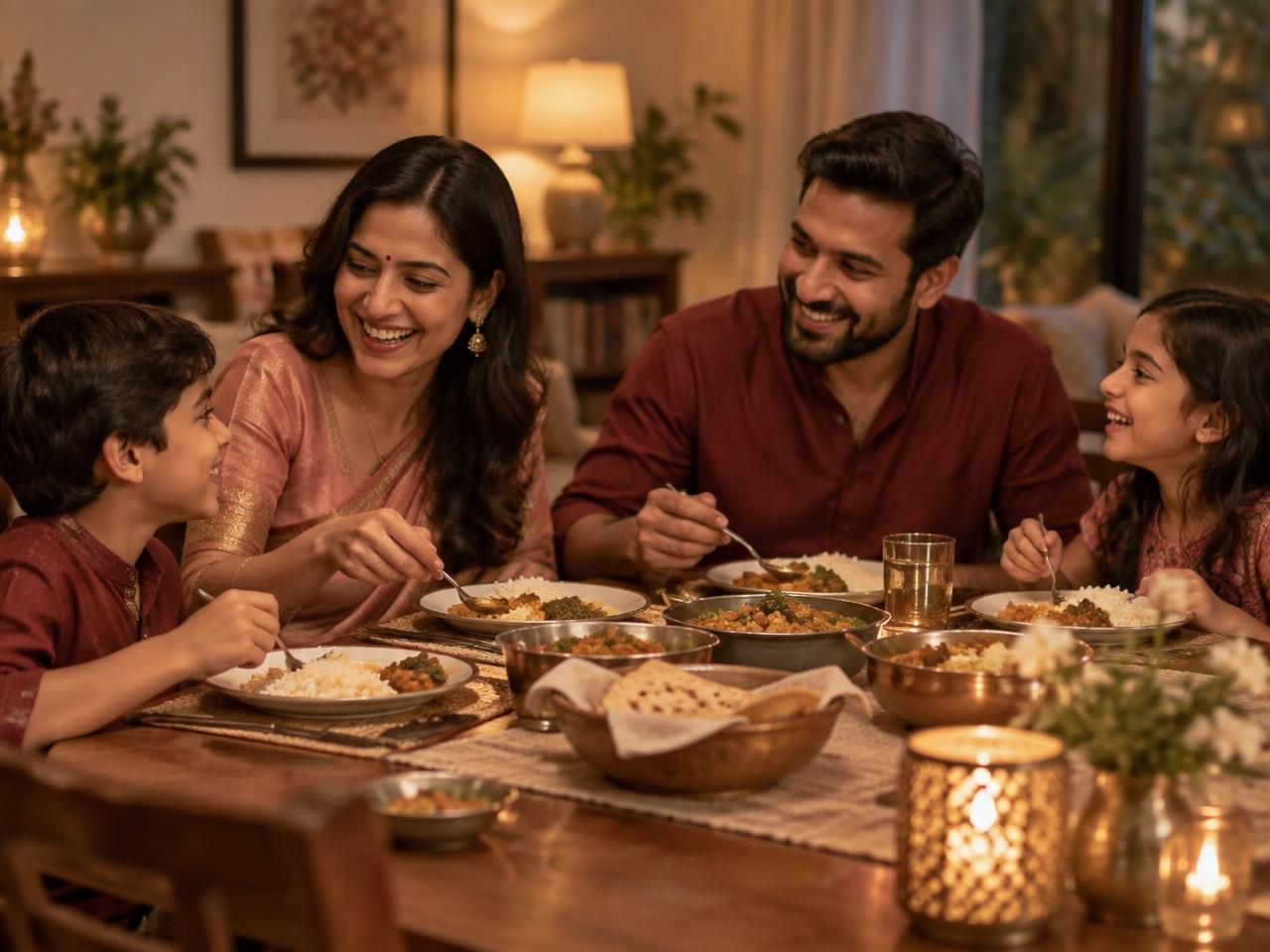 Family sharing a home meal together