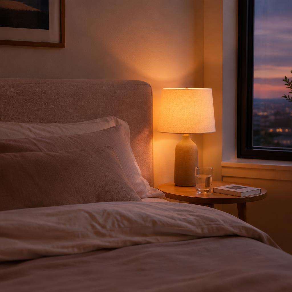 Calm bedroom at dusk